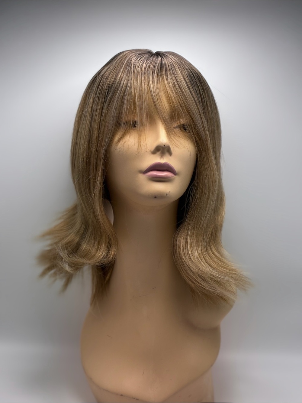 Synthetic Layered Wig with Fringe in Light Brown